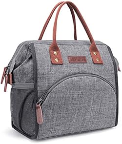 LOKASS Lunch Bag Women Insulated Lunch Box Wide-Open Lunch Tote Bag Large Drinks Holder Durable Nylon Thermal