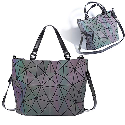 Marber Bolso de hombro de las mujeres Luminoso geométrico Nightglowing Moda Bolso de mano colorido Rhombic Bolso Crossbody Bolsas para mujeres de las señoras (L)