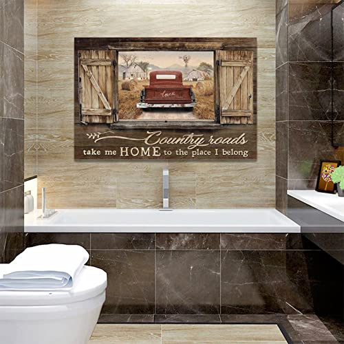 remzoke Farmhouse Wall Art Rustic Truck Pictures Wall Decor Country Old Barn Landscape Canvas Painting Prints Country Roads Take Me Home Modern Artwork Home Decor for Bedroom Living Room 24''x16'' - Image 6