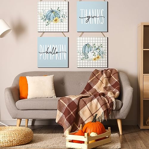 Huwena 4 Pcs Fall Wooden Sign Decor Pumpkin Wall Hanging Decor Thanksgiving Wood Buffalo Wall Decor Give Thanks Decor Plaques for Autumn Farmhouse Rustic Home Indoor Outdoor Wall Decorations - Image 3
