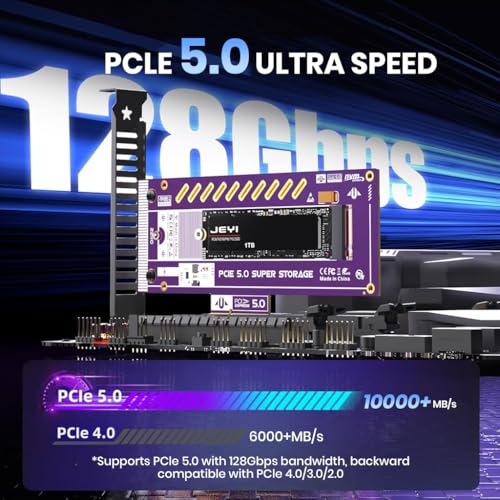 Image of ZORBES PCIe 5.0 X4 to M.2 NVMe Adapter Card for Gen5 SSDs, 128Gbps PCIe 5.0 x4 /x8 /x16 Slot, High-Speed SSD Expansion Card for Gaming /Workstation PCs, Supports 2230 /2242 /2260 /2280 NVMe SSD