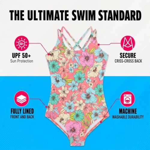 Image of Kanu Surf Girls' Reese UPF 50 Beach Sport Criss-Cross One Piece Swimsuit