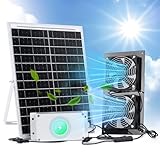 Chtoocy Solar Fan with Battery, 25W Solar Panel Powered Rechargeable Fan for Shed, Chicken Coop, Exhaust Air with IP67 Waterproof Solar Panel & Exhaust Fan for Greenhouse