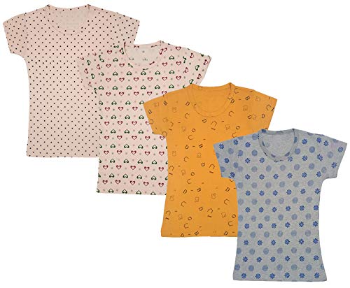 Image of indi weaves Girls Half Sleeve Cotton Printed T-Shirts Pack of 4