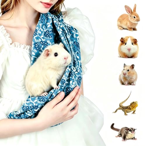 Guinea Pig & Bearded Dragon Carrier 2-in-1 Guinea Pig Backpack and Sling Soft Coral Fleece Bonding Pouch Portable Travel Carrier Bag for Small Pets Blue