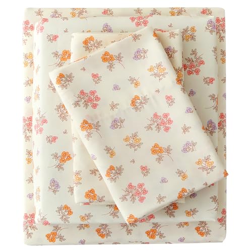 Image of Viviland Floral Twin Sheet Set - 3 Piece Vintage Yellow Boho Flower Patterned Bed Sheets - Soft, Breathable Microfiber Sheets with Deep Pocket, Non-Slip Fitted Sheets & Pillowcases