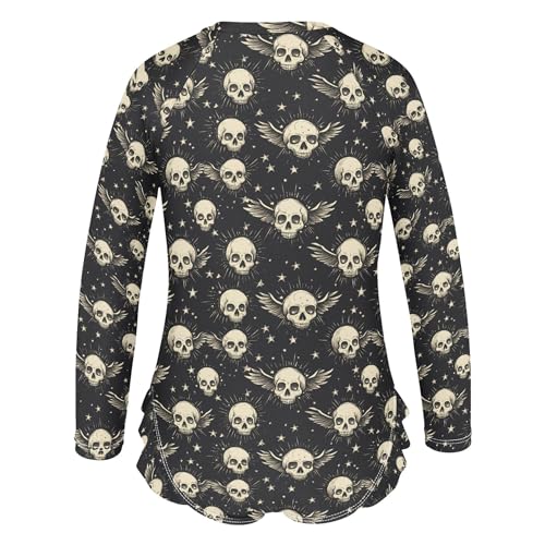 Skull Wing Girls Long Sleeve Rashguard Swimsuit UV Protection One-Piece Swimwear Bathing Suit B04045063