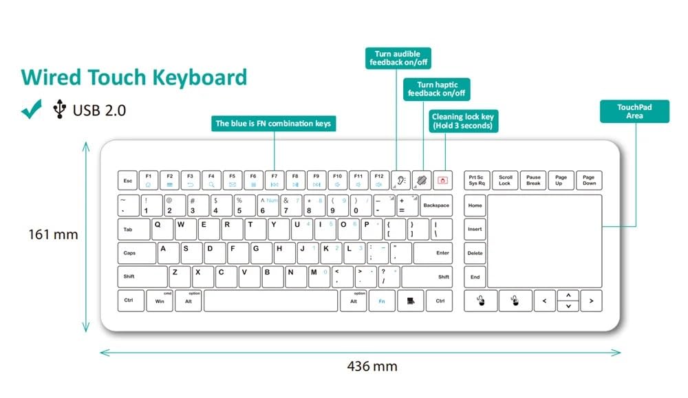 Teclado de Vidrio USB con Panel táctil Diseño Antibacteriano Impermeable for clínicas y Laboratorios