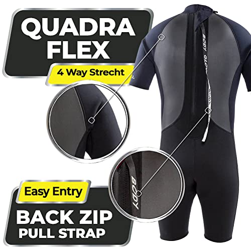 Body Glove Pro3 Men Shorty Spring Wetsuit 2.2Mm Black Back Zip Quadra Flex 4 Way Stretch Thermal Lightweight For Surfing, Bodyboarding, Swimming, Snorkeling, And Scuba Diving #TOP4