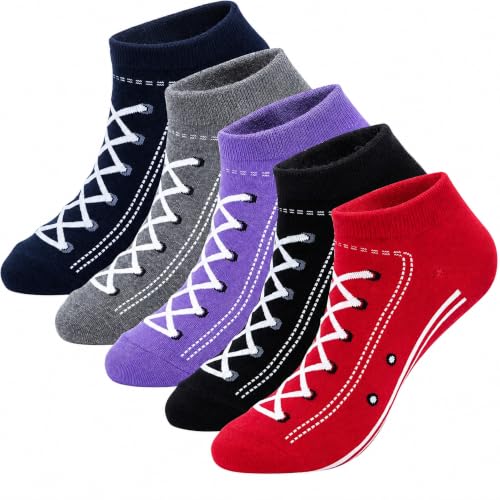 Image of KONY Women's Cotton Ankle Socks, Fun Novelty Patterns, 5 Pairs