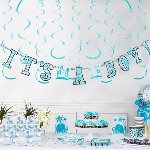 Image of 24 PCS Teal Hanging Swirl, Sparkle Ceiling Hanging Decorations, Plastic Streamer Party Decorations with Double-Swirls and Single-Swirls for Birthday Decorations, Graduation, Easter, Baby Shower