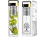 amapodo Teeflasche - Trinkflasche Glas - Teekanne doppelwandig mit Sieb - Tea Infuser Bottle - Geschenke für Frauen - Glasflasche mit Fruchteinsatz 400ml - Tee Flasche mit Teesieb und Deckel Gold