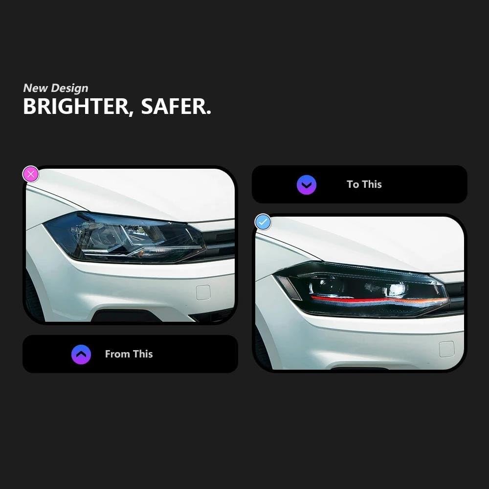 Gruppo Faro Auto Per VW Per POLO 2019-2021 | LED DRL Hella Xenon Lente Hella Hid H7 Accessori Auto(ROSSO,Guidatore mancino)