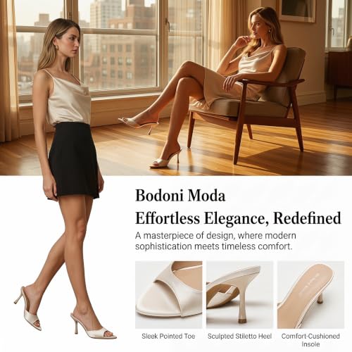 Image of On feet& in love Women's Slip-On Stiletto Heel Mule Sandals, Peep Toe, apricot, 2.95 Inch Heel, Casual Party Wedding Slides