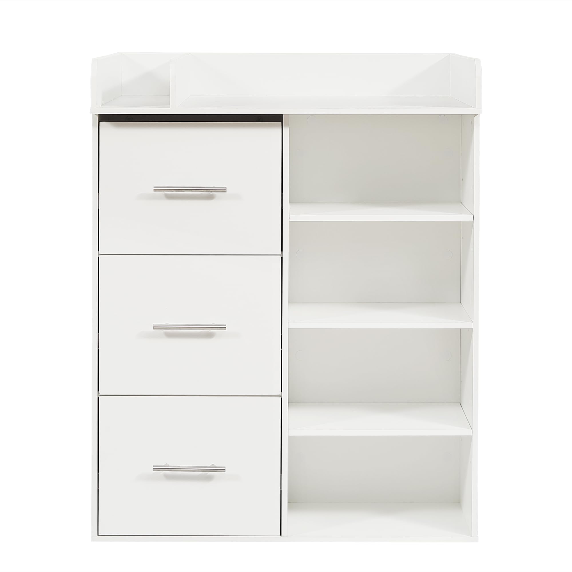 SUKY Fasciatoio bianco, con 3 cassetti, ampio spazio di archiviazione, ripiani regolabili e fasciatoio con divisori, 80 x 75 x 100 cm