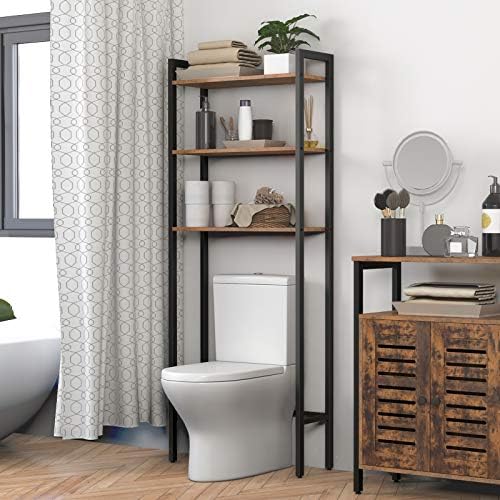 HOOBRO Over Toilet Storage Unit, 3-Tier Bathroom Shelves, Industrial Bathroom Organizer Over The Toilet, Toilet Storage Rack with Multi-Functional Shelves, Rustic Brown EBF41TS01