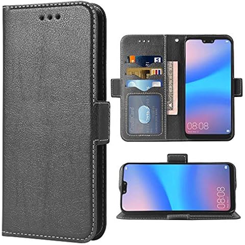 Phone Case for Huawei P20 Lite Folio Flip Wallet Case,PU Leather Credit Card Holder Slots Full Body Protection Kickstand Protective Phone Cover for Huwai P20lite P 20 Haweii Nova 3E Women Men Black Cover