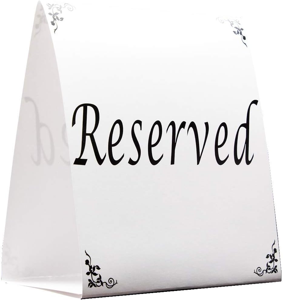 Big Reserved Table Tent Cards, 20 Pack. Great for Reserving Seats & Places at Events Like Wedding Receptions, Banquets & Parties. Highly Visible, Double-Sided Design Sets Up Quickly & Stays Vertical.
