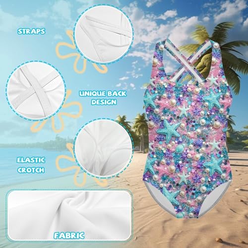 Girls One Piece Swimsuit 3D Sequin Glitter Cross Back Quick Dry Sparkly Bathing Suit for Beach Pool 5-14Y3