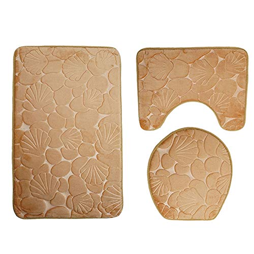 Oumefar 3 Stück/Set 3D Muscheldruck Badmatten Set Staubdichte Konturmatte Wasserabsorbierend Schnelltrocknende Badematte…
