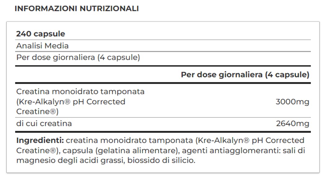 Yamamotò Kre-Alkalyn 240 compresse + H2O Omaggio - creatina alcalina tamponata. Ideale per aumento forza e potenza - Senza Glutine, Senza Lattosio