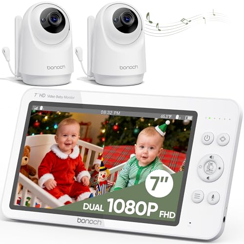 Image of bonoch MegaView Baby Monitor with 2 Cameras, 7" 720P HD Split Screen Baby Monitor No WiFi, Video Baby Monitor with Camera and Audio, 6000mAh, VOX Mode, 2 Way Audio, Remote PTZ, Auto Night Vision
