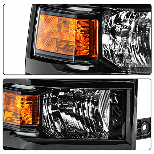 Image of TUSDAR Upgraded Lens Headlights Assembly Fit for 2014 2015 Chevy Silverado 1500 Pickup Truck OE Style Halogen Headlamps Replacement Black Housing Amber Reflector /Driver & Passenger Side w /Bulbs