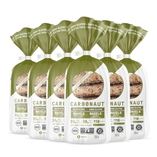 Carbonaut Gluten Free Bagels, Low Carb Bagels, Keto Bread, Keto-Certified Food, Snack, Meals, Non-GMO, Vegan Bagels 6 Pack (Herb & Garlic)