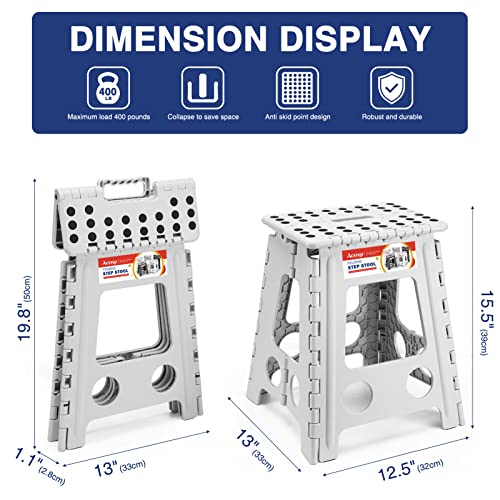 Acstep Folding Step Stool 16 Inch Stool Heavy Duty Plastic Foldable Step Stools For Adults And Kids, Stepping Stool With Handle, Folding Stool Suitable For Kitchen Hold Up To 400Lbs (Grey 1Pc) #TOP4