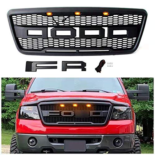 Raptor Style Grill for F150 2004 2005 2006 2007 2008, Front Grille for Ford with F& R Letters, Matte Black