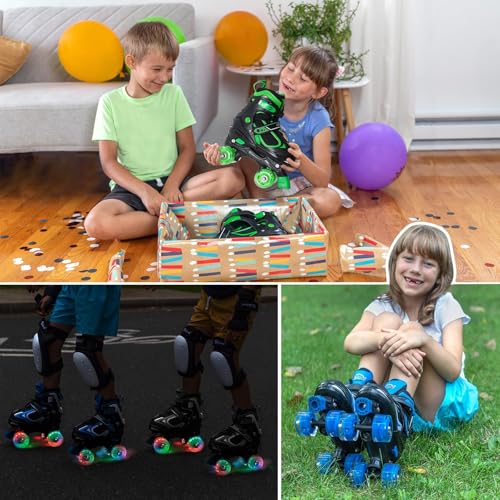 Image of Kids Roller Skates for Boys - Black for Toddler Little Kids Age 4 5 6 7- Adjustable All Light up Wheels Indoor Outdoor Sports Birthday Gift for Son and Grandson