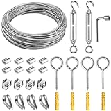 Xyxu Garden Wire for Climbing Plants, 15m 2mm PVC Coated Stainless Steel Heavy Duty Metal Cable Catenary Fence Wire Rope Trellis Kit with M5 Turnbuckles Wires Tensioner, Vine Eyes for Climbing Plants