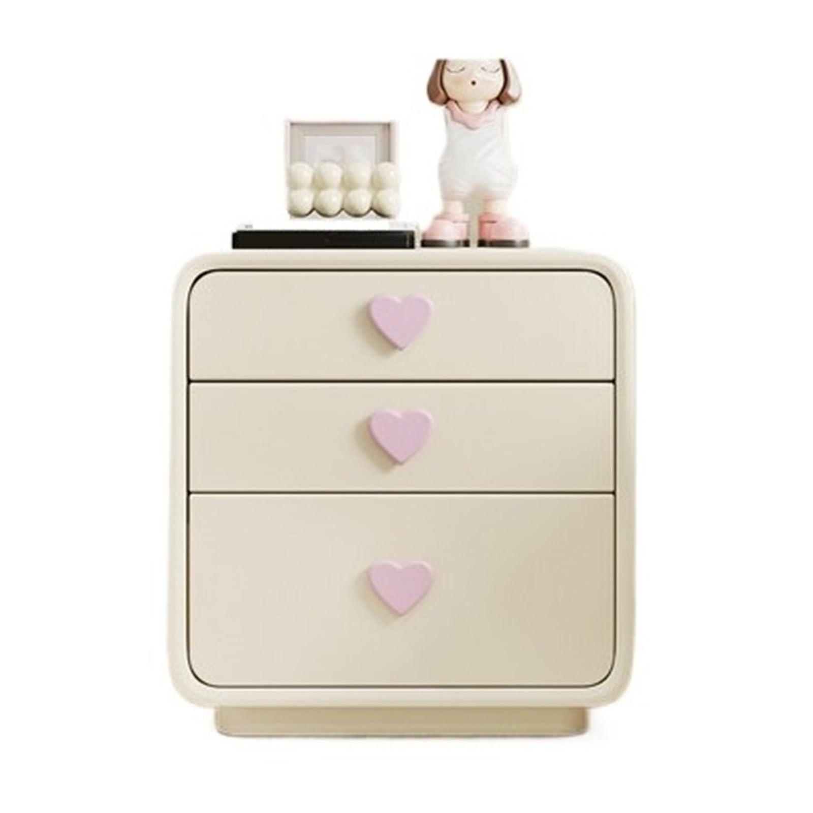 HLHLOP777 Nightstand Small nightstand with three drawers and heart shaped handles Bedroom Furniture(Beige,Small)