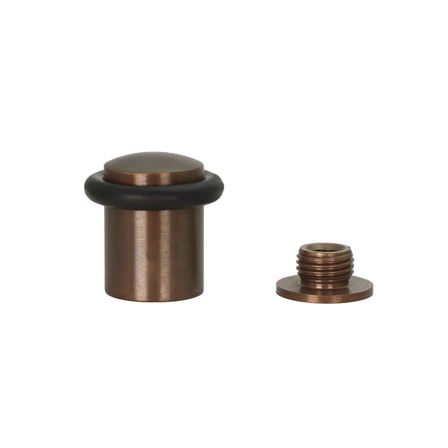 Evi Herrajes Rustic Brass - Black Rubber | Rustic Brass Door Stop | Ø20 X 29Mm | Floor Mounted | Screw Installation | Made Of Brass | Black Silicone Protection Rubber | I-108-Ru