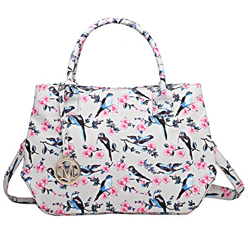 Miss Lulu Lady Tote Cross Body Bag Small Cute Fresh Bird Flower Design for Girls Women (1633-16J Beige)