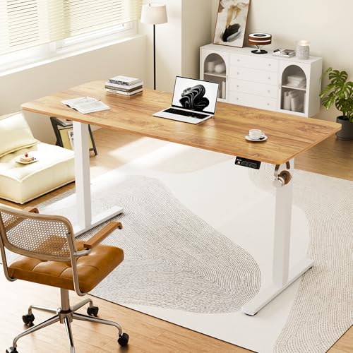 Image of ERGOMAKER 55 inch Electric Standing Desk, Adjustable Height, Sit Stand Up Desk for Home Office & Computer Workstations, Memory Controller, Light Rustic Brown