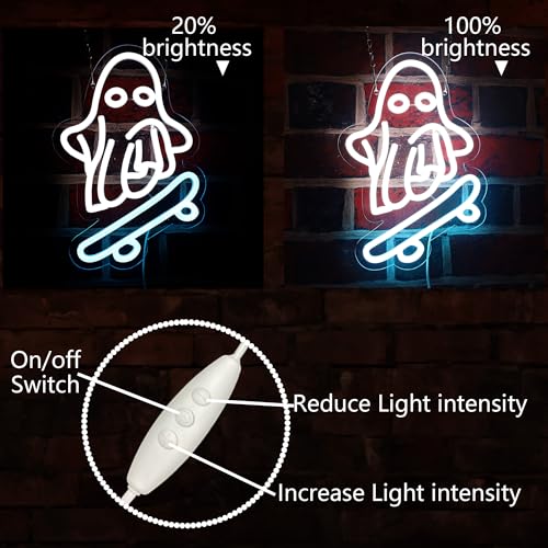 Image of Halloween Neon Sign ghost skateboard Neon lights Halloween wall decorations suitable for holiday parties room party decorations LED holiday gifts for friends