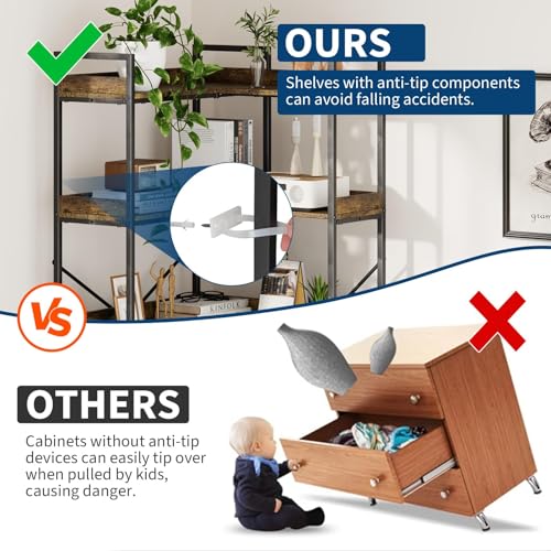 GarveeHome 5-Stufiges Eck Bücherregal,167cm l-Förmiges Bücherregal Im Industrial-Stil Mit Kippschutz, 2 Montagemöglichkeiten, Freistehendes Ausstellungsregal Für Wohnzimmer, Schlafzimmer Und Büro
