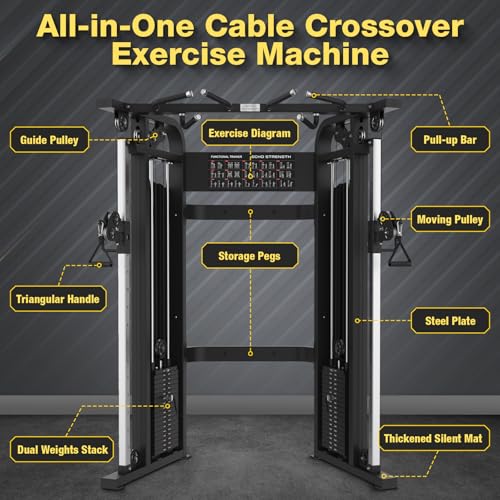 Image of Commercial Functional Trainer Cable Machine, Multifunctional Cable Crossover Exercise Machine, All in One Home Gym System, Workout Weight Machine for Strength Training, Compact Fitness Equipment Set