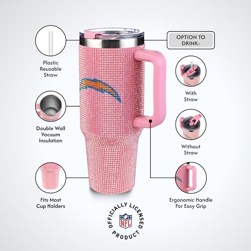 Image of The Memory Company Officially Licensed 40oz Pink Bling Game Day Tumbler, Los Angeles Chargers