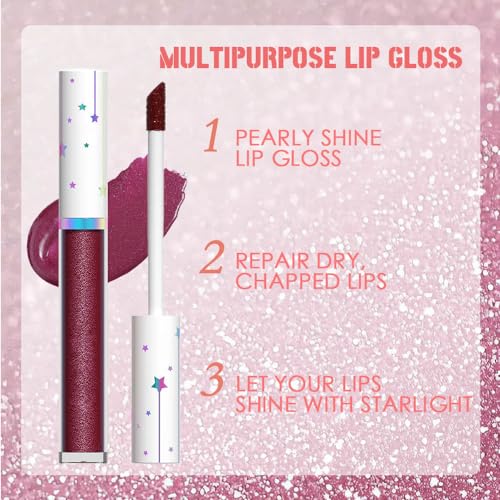 Image of evpct 1Pcs Dark Wine Red Metallic Shimmer Glitter Lip Gloss Liquid Lipstick Long Lasting Waterproof 24, Glitter Pearlescent Metallic Sparkly Liquid Lipsticks Lip Stains Makeup Set for Women 02