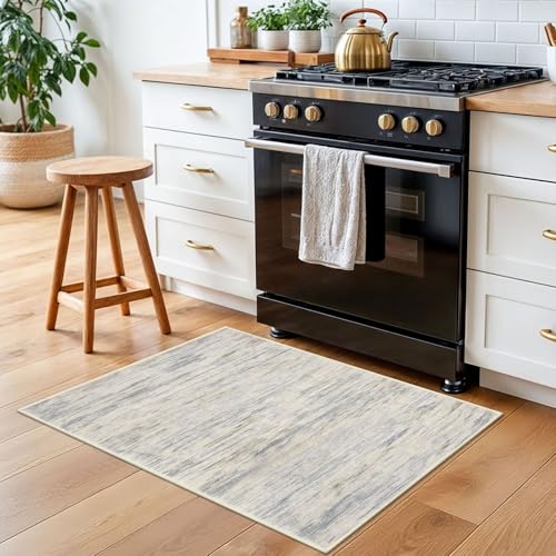2x3 Gray Beige Neutral Multi Modern Abstract Rug for Entryway, Super Soft Small Washable Area Rug, Non-Slip Kitchen Rugs, Low-Pile Mat for Bedside, Indoor Door Mat