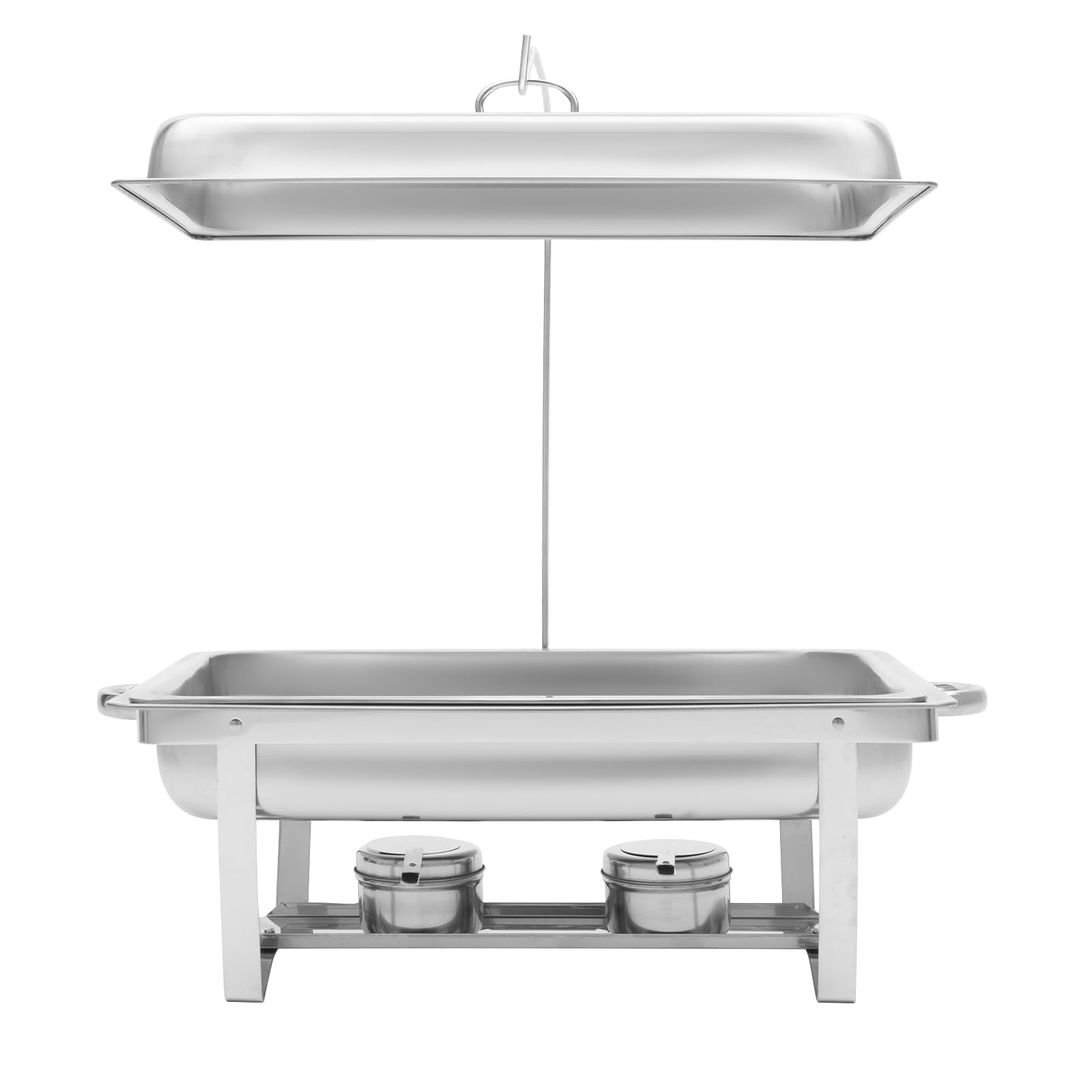 Serbatoio per cibo, scalda 7 l, rettangolare, per catering, con coperchio rimovibile e ferri da appendere, scaldavivande Chafing Dish per alimenti, scalda buffet, argento