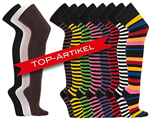 Krautwear® Damen Gestreifte Overknees Strümpfe Ringelstrümpfe Karneval Fasching Cosplay 80er Jahre (schwarz-pink)