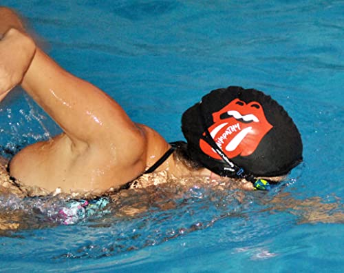 SWIMPATHY Silicone Swimming Cap, Black/White - Image 3