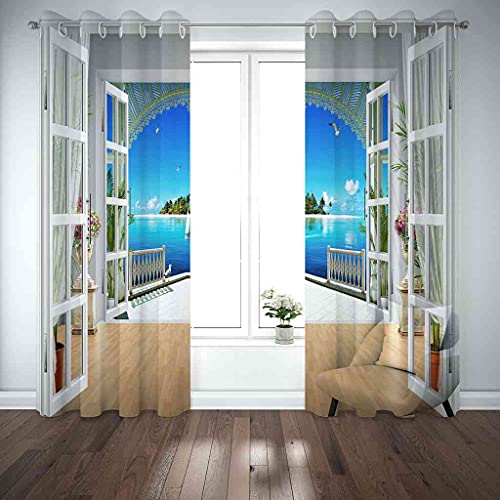Rideaux salon d'enfants vue mer bleu rideau occultant de fenêtre balcon de 2 pièces