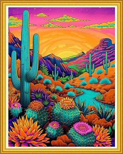 Image of Magxvouy Cross Stitch Kits Stamped Full Range of Embroidery Kits,Cross Stitch Patterns Needlework Kits for Beginners 11CT Printed Kits&Succulent Plant Sunrise 16x20 inch