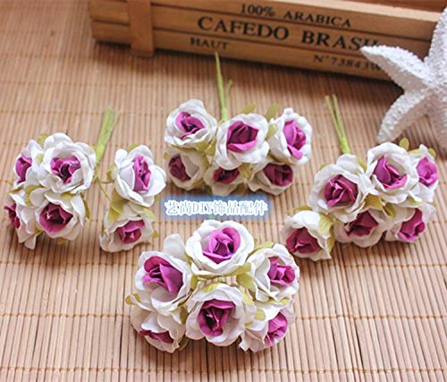 WRG_EVW 12pcs/lot 2cm Silk Gradient Mini Rose Artificial Flower Bouquet for Wedding Decoration DIY Wreath Gift Scrapbooking Craft Flower (White Purple)