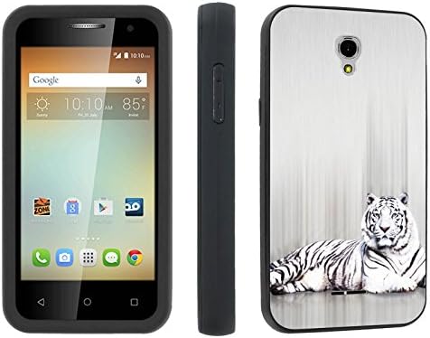 Alcatel One Touch Elevate [5017] / Pixi 3 4.5 Case, [SkinGuardz] Black Form Fit Fancy Protection Case - [White Tiger] Print Design