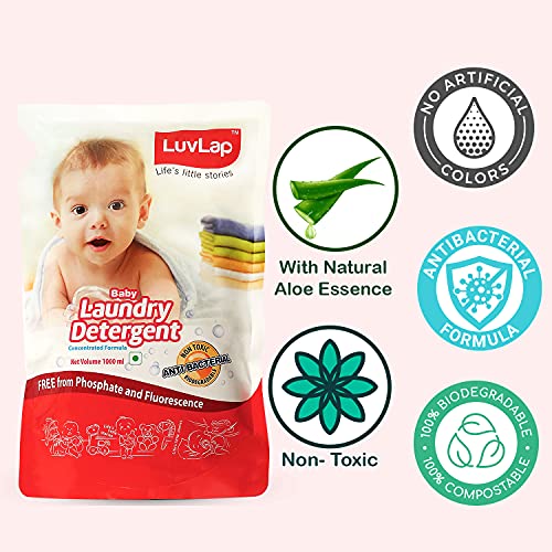 Image of LuvLap Liquid Cleanser, Anti-Bacterial, Food Grade, For Baby Bottles, Accessories and Vegetables, 1000ml & LuvLap Baby Laundry Liquid Detergent, Food Grade, Refill Pack 1000ml